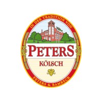 Rotes Logo mit gelbem Hintergrund zeigt ein Gebäude über dem Namen einer Brauerei.